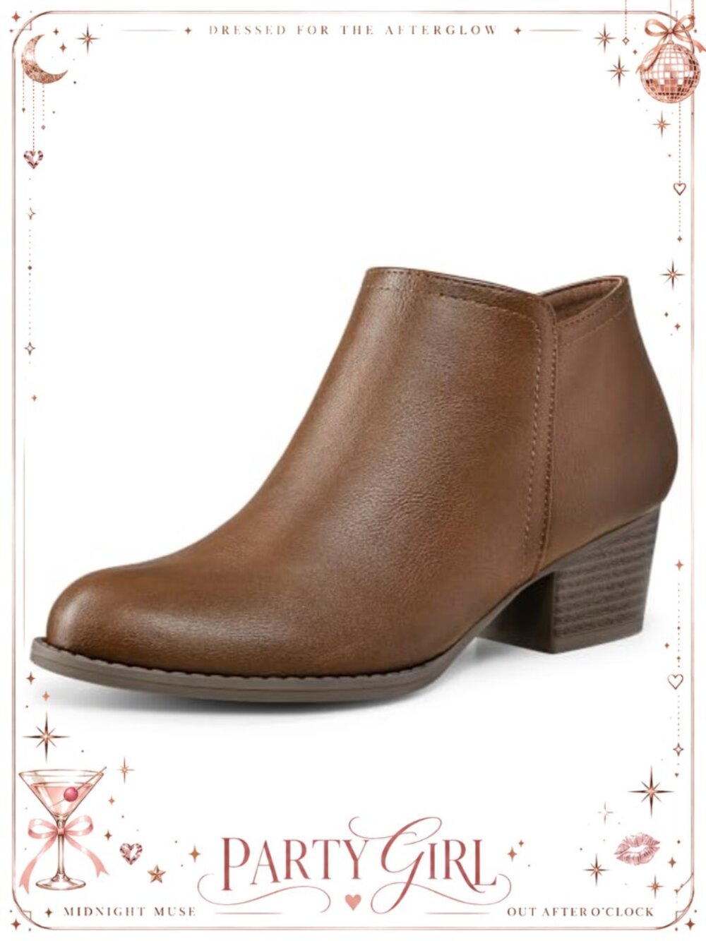 Ankle Boots Low Chunky Stacked Heel Booties Side Zip